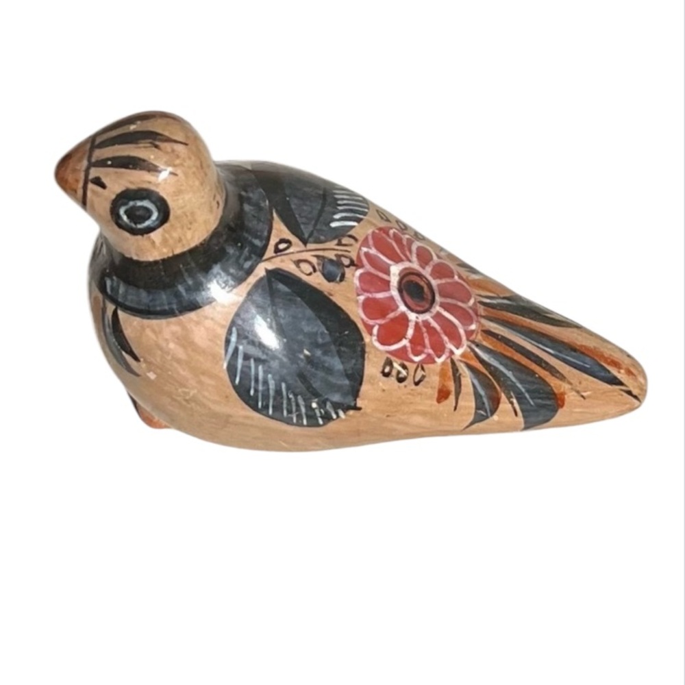 Vintage Tonala Dove Hand Painted Mexican Pottery Folk Art Bird Figurine